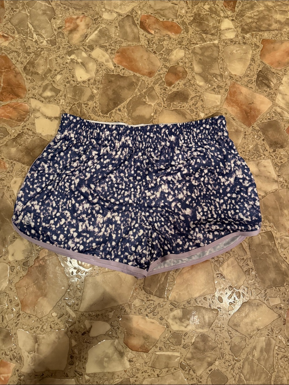 ZELOS Navy Speckle Athletic Shorts with Lavender Trim